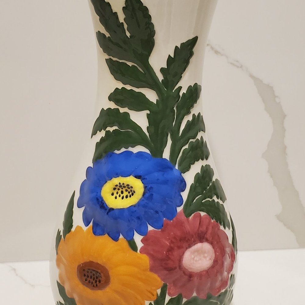 RARE HAND PAINTED Vase White Ceramic Pottery Large Colourful Florals Fall Decor